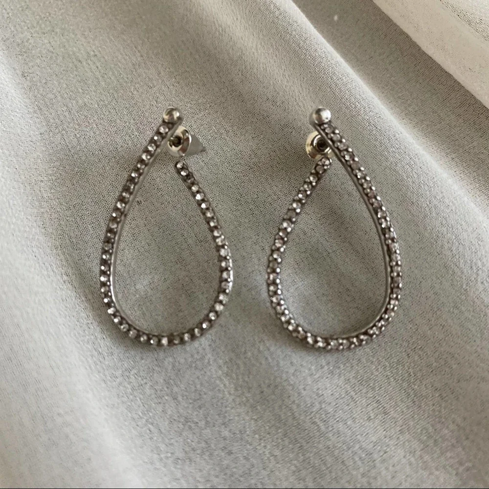 VTG Silver Large CZ Diamond Teardrop Earrings
